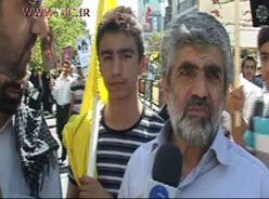 فیلم/ پدر شهید احمدی روشن در راهپیمایی امروز: بوی پیروزی قدس می آید