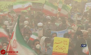 گرد و غبار مانع حضور انقلابی مردم غیور خوزستان در حماسه 22 بهمن نشد+ تصاویر