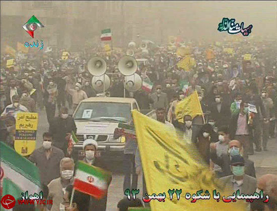 گرد و غبار هم مانع حضور خوزستانی&zwnj;ها در حماسه 22 بهمن نشد + فیلم و تصاویر