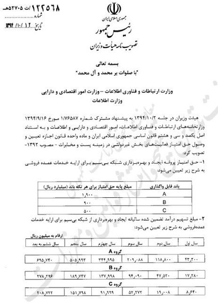 حق امتیاز بهره برداری از شبکه بی سیم تعیین شد
