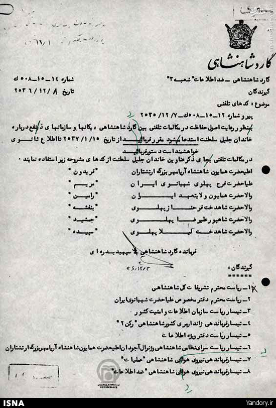 سند / اسامی مستعار شاه و خانواده&zwnj;اش
