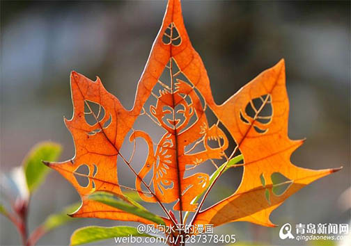 هنرنمایی روی برگ درختان + تصاویر