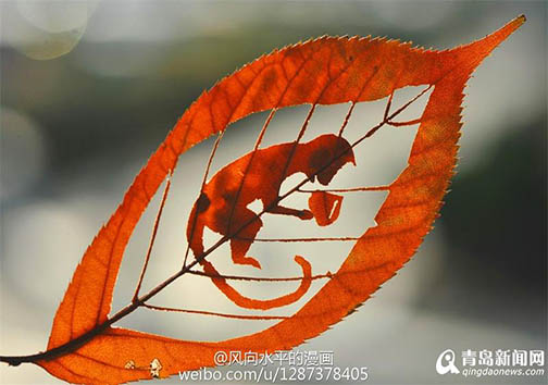 هنرنمایی روی برگ درختان + تصاویر