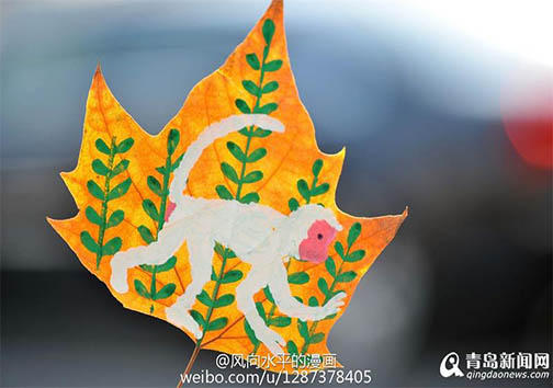 هنرنمایی روی برگ درختان + تصاویر