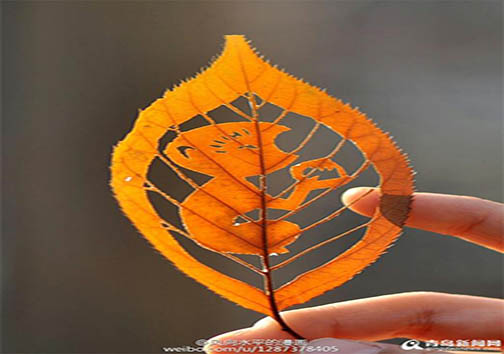 هنرنمایی روی برگ درختان + تصاویر