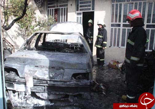 سه مجروح بر اثر آتش سوزی خودرو در حیاط منزل + تصاویر