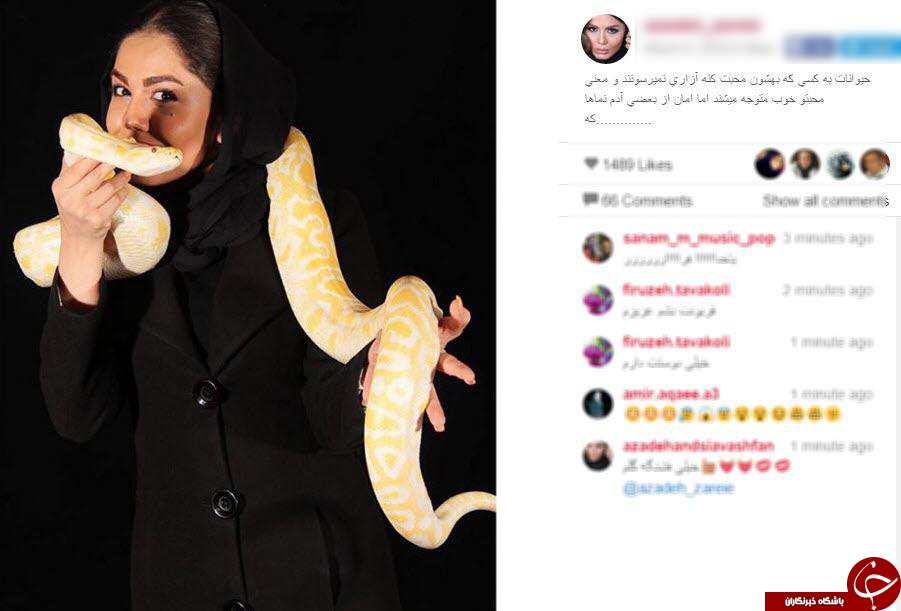عکس خانم بازیگر با مار پینتون