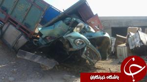 واژگونی یک دستگاه کامیون در اثر خواب آلودگی راننده + تصاویر