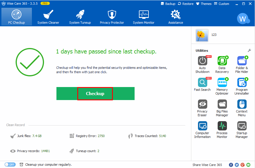 مراحل راه اندازی نرم افزار wise care 365-در حال کار