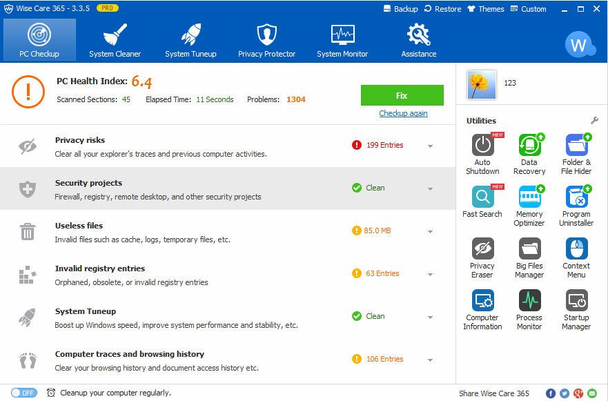 مراحل راه اندازی نرم افزار wise care 365-در حال کار