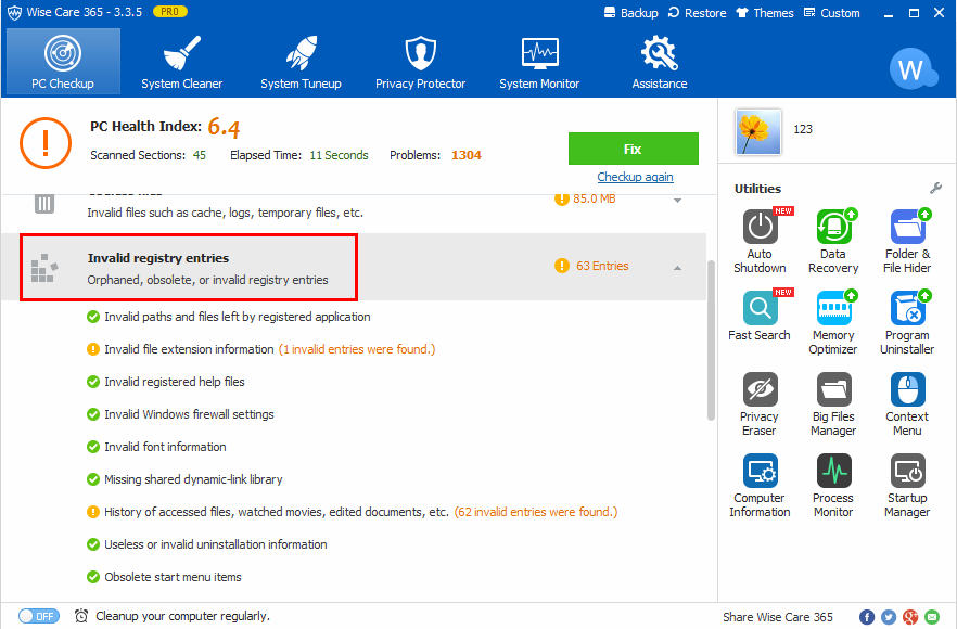 مراحل راه اندازی نرم افزار wise care 365-در حال کار