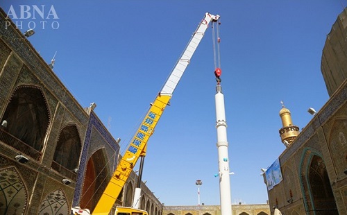 مراحل پایانی نصب چترهای اتوماتیک در صحن حرم امام علی(ع) + تصاویر