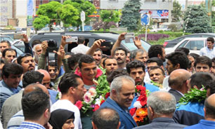 استقبال از بازیکنان تیم ملی فوتبال کارگران در ساری