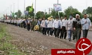 ورود کاروان پیاده زائران استان گیلان به قزوین