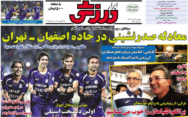 تصاویر نیم صفحه اول روزنامه های ورزشی 22 مرداد