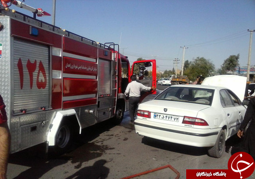 آتش گرفتن ناگهانی خودرو سمند + تصاویر