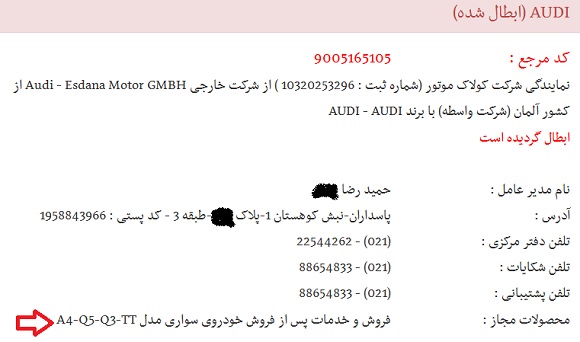 طلسم عجیب حضور آئودی در ایران/ مجوز 2 شرکت مدعی نمایندگی رسمی باطل شد +سند