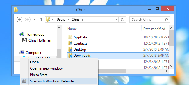 افزودن گزینه&zwnj;ی Scan with Windows Defender به منوی راست کلیک فایل&zwnj;ها
