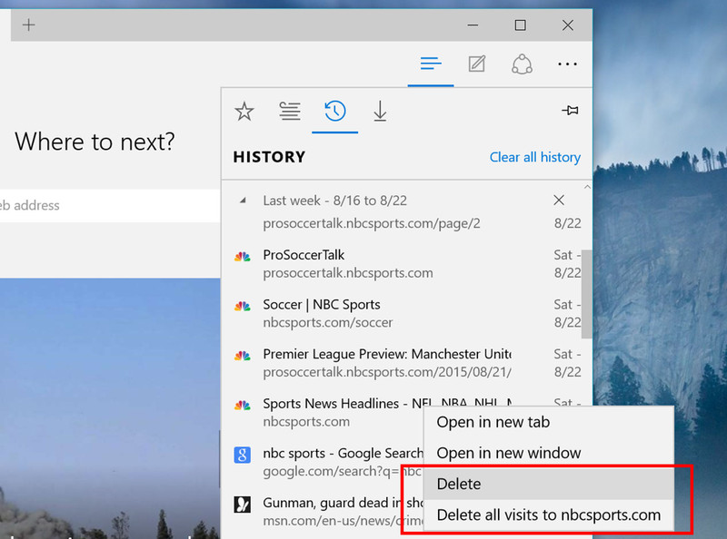 نحوه&zwnj;ی مشاهده و حذف تاریخچه&zwnj;ی مرورگر Microsoft Edge////////در حال کار
