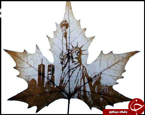 حکاکی روی برگ درختان+عکس