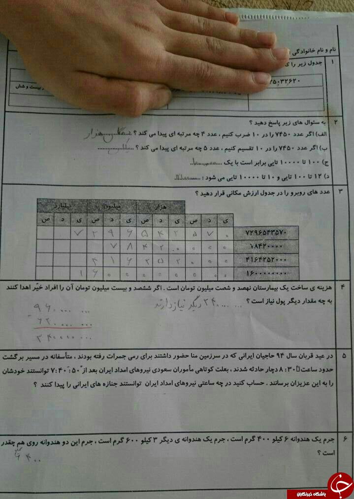 حادثه منا در سؤال امتحان ریاضی+عکس