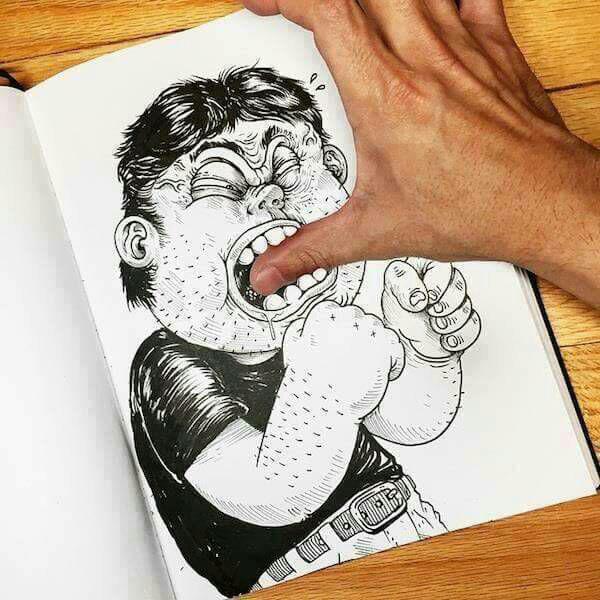 نقاشی در حال جدال با نقاش خود+تصاویر