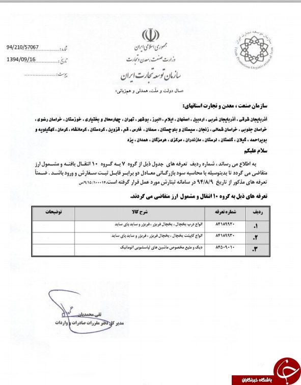 تعرفه واردات قطعات لوازم خانگی افزایش یافت