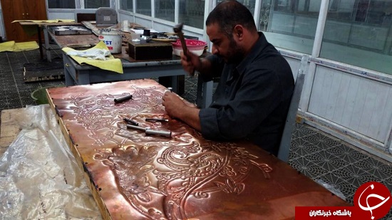 اتمام قلم&zwnj;زنی سقف ضریح جدید حضرت عباس(ع) + تصاویر