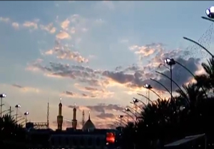 لحظه زیبای غروب خورشید در بین‌الحرمین + فیلم