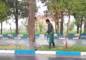 آبیاری فضای سبز در روز بارانی + فیلم