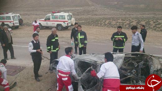 حریق پژو 206 با دو کشته در دامغان + تصاویر