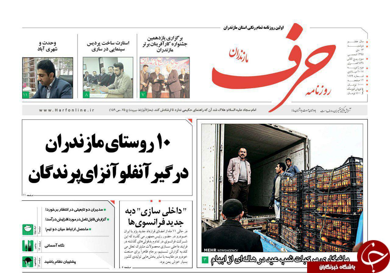 صفحه نخست روزنامه های استان دوشنبه 13دی ماه