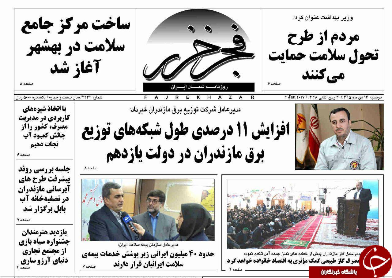 صفحه نخست روزنامه های استان دوشنبه 13دی ماه