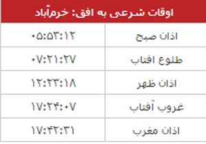 اوقات شرعی جمعه 17 دی به افق خر آباد