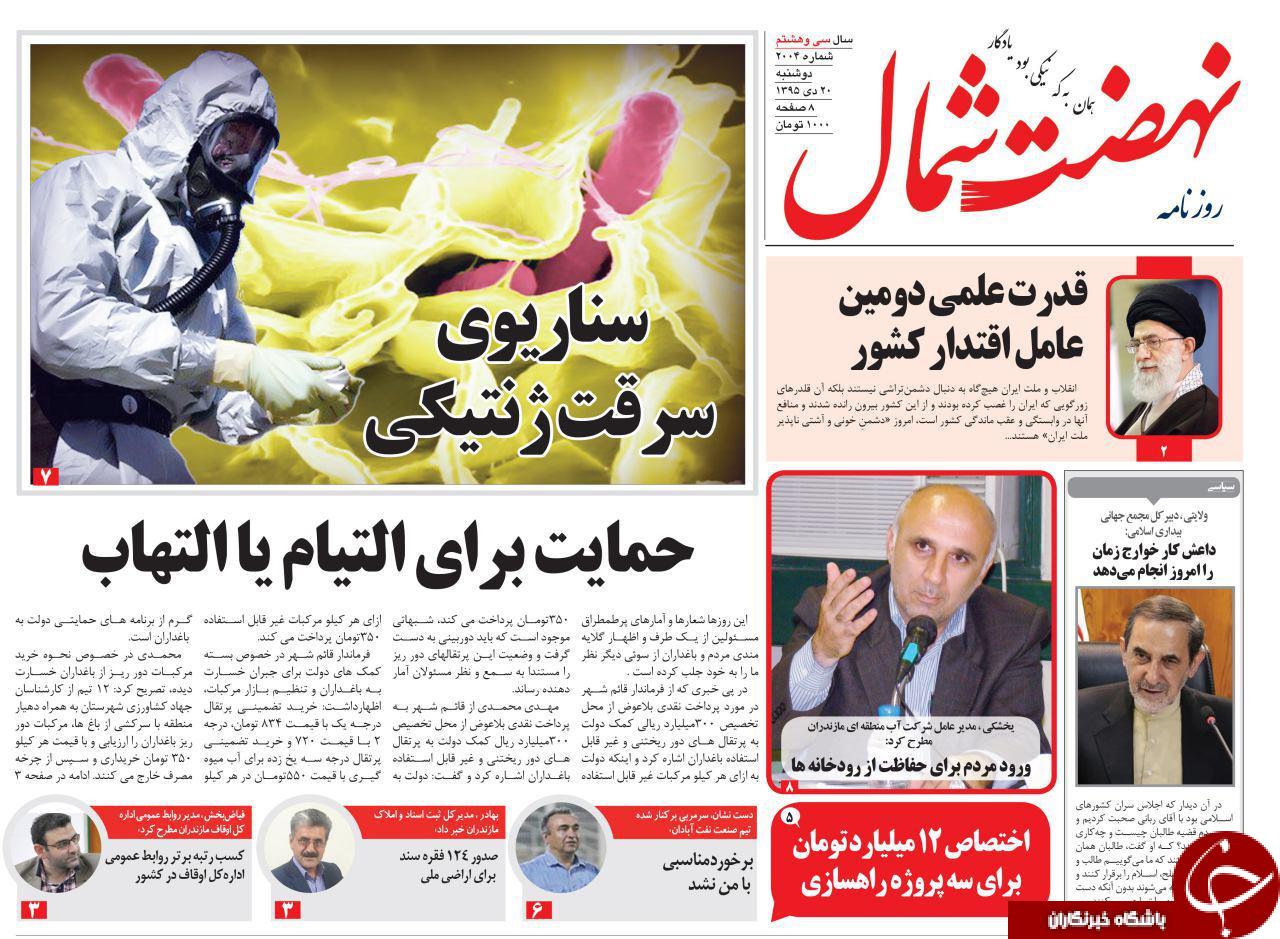 صفحه نخست روزنامه های استان دوشنبه 20 دی ماه