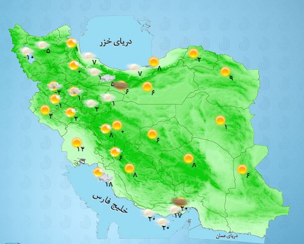 وضعیت آب و هوای ایران در بیست و یک دی ماه+ جدول