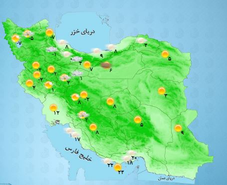 بارش های پراکنده در ساحل دریای خزر رخ می دهد+جدول