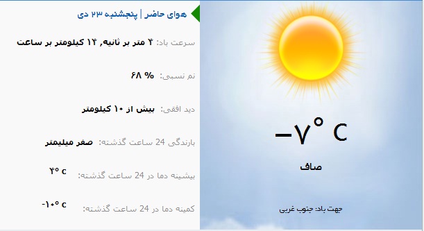 وضع هوای ارومیه پنج شنبه23 دی ماه