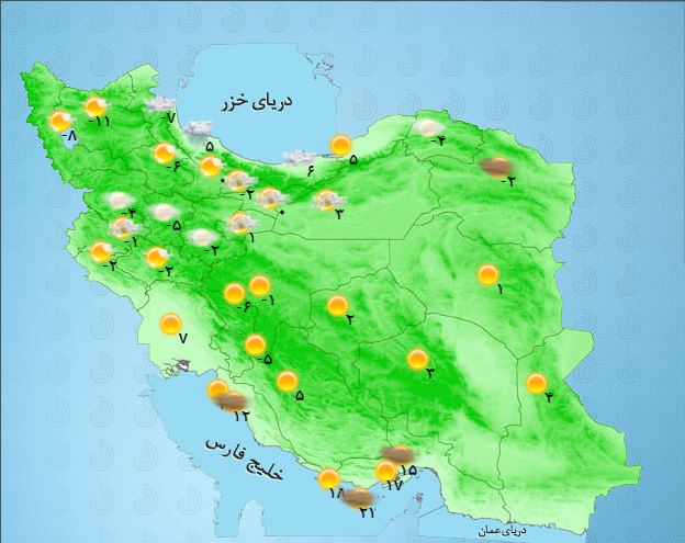 وضعیت آب و هوای کشور در 25 دی ماه + جدول