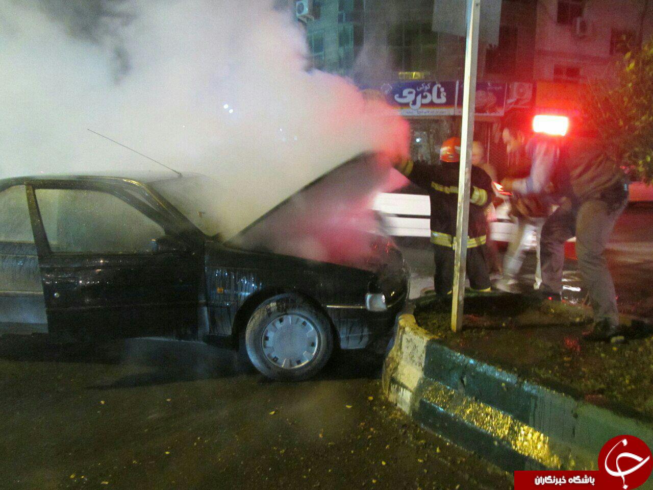 خودروی سواری پژو در آتش سوخت + عکس