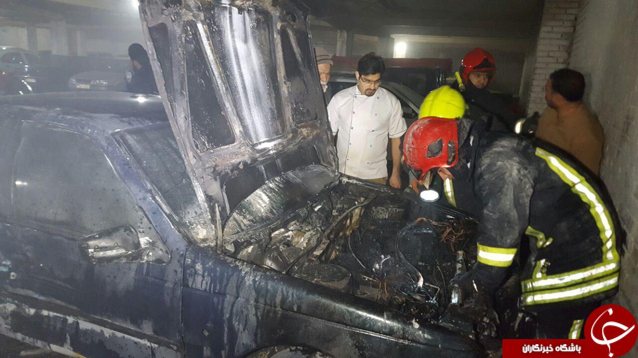 آتش سوزی سواری پژو در پارکینگ عمومی