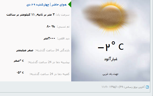 وضع هوای ارومیه در روزچهارشنبه 29 دی ماه