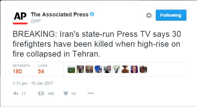 بازتاب حادثه فرو ریختن ساختمان پلاسکو در رسانه های جهان