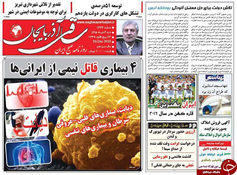 صفحه نخست روزنامه استان&zwnj;آذربایجان شرقی شنبه 4 دی ماه