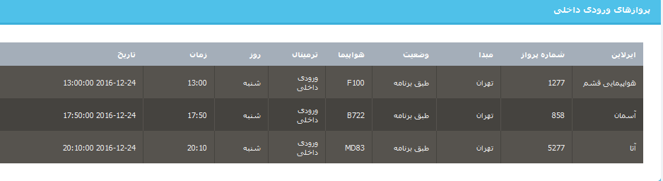 جدول برنامه های هواپیمایی ارومیه در4 دی ماه