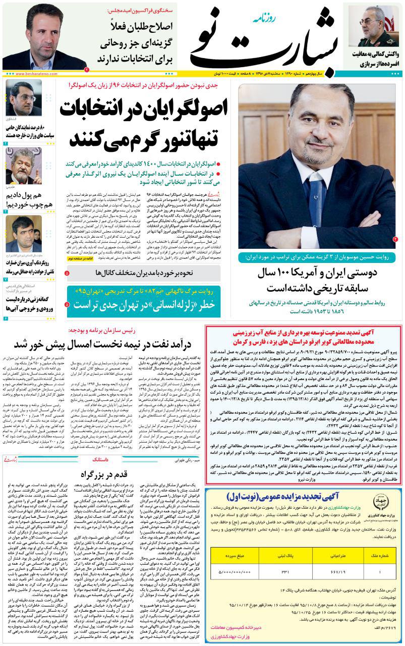 صفحه نخست روزنامه های استان یزد