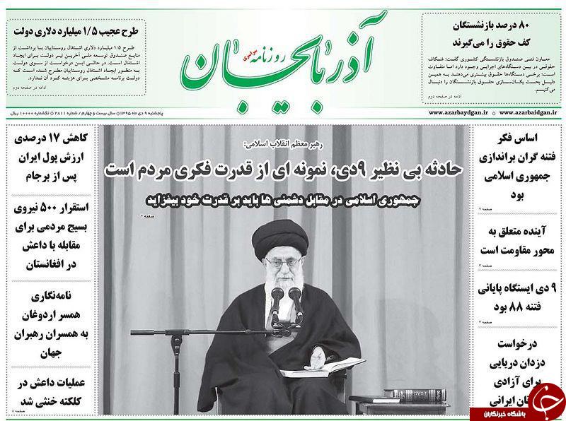 صفحه نخست روزنامه استان&zwnj;آذربایجان شرقی پنج شنبه 9 دی ماه