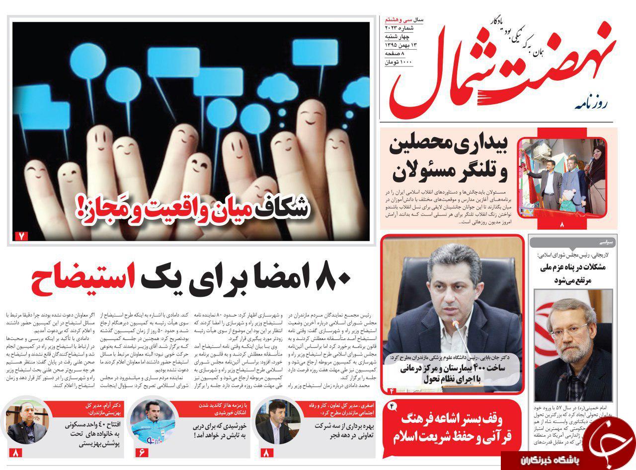 صفحه نخست روزنامه های مازندران چهارشنبه 13 بهمن