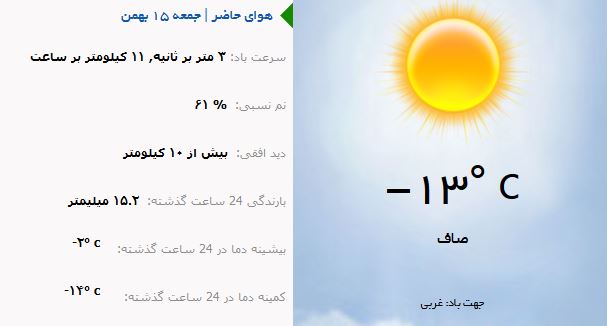 وضع هوای ارومیه در روز جمعه 15 بهمن ماه