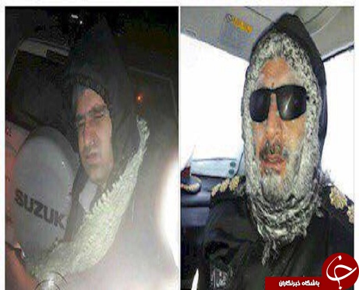عکس/صورت یخ زده سرهنگ هنگام امدادرسانی